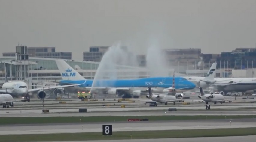 Chicago zwaait KLM 747 uit