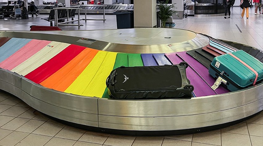 Schiphol regenboog bagageband